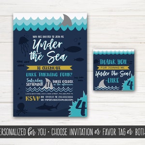 Under the Sea Birthday Invitation, Ocean Birthday favor tags | Digital File