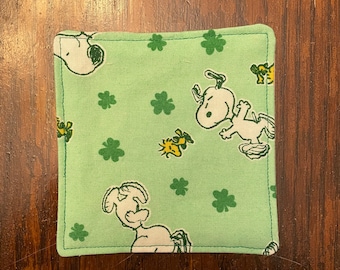 Peanuts St. Patrick's Day Fabric Coaster: Snoopy & Woodstock