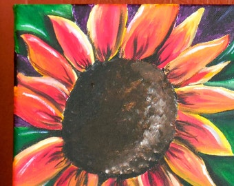 Orange Sunflower on Canvas: 8" x 9.5"