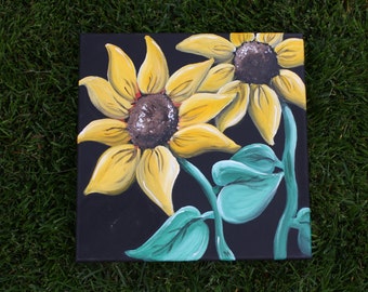 Intertwining Sunflower Print of original acrylic painting, 11" x 17" glossy poster