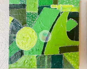 Original, Green Abstract Painting on Square Canvas, Fine Art