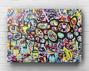 Original Wildly Colorful Circles & Shapes Abstract Painting, Fine Art