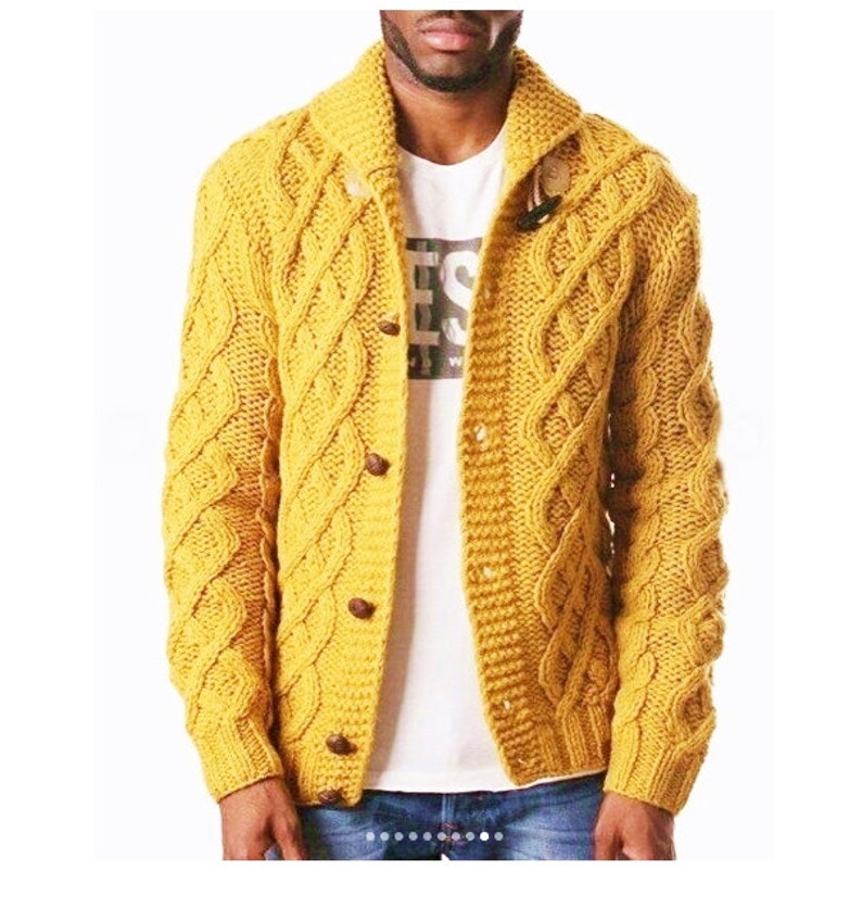 Men's Sweater Wool Jacket Cardigan Knit Yellow Mustard - Etsy