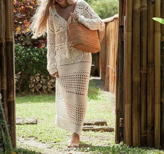 Maxi Dress Wedding Long Sleeve Crochet Sexy Lace Women Replica - Etsy  Ireland