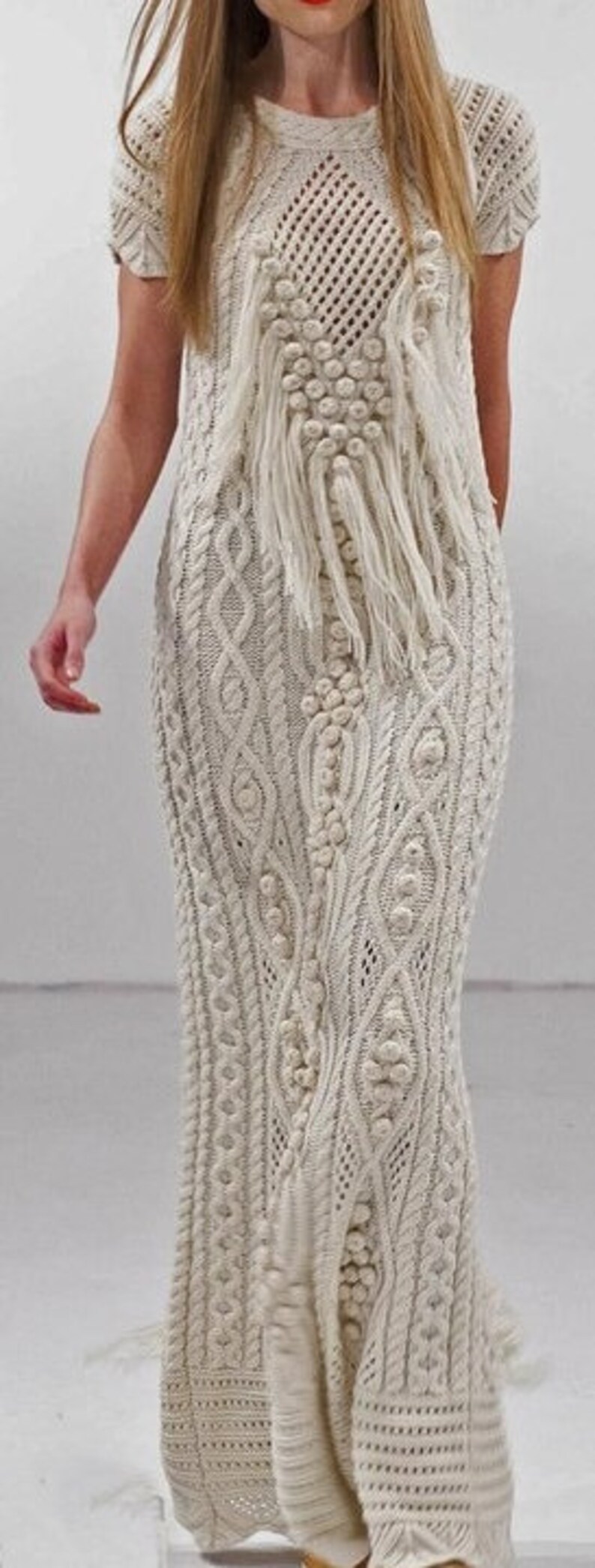 Maxi wedding bride crochet knit long dress lace women aran 2 Etsy