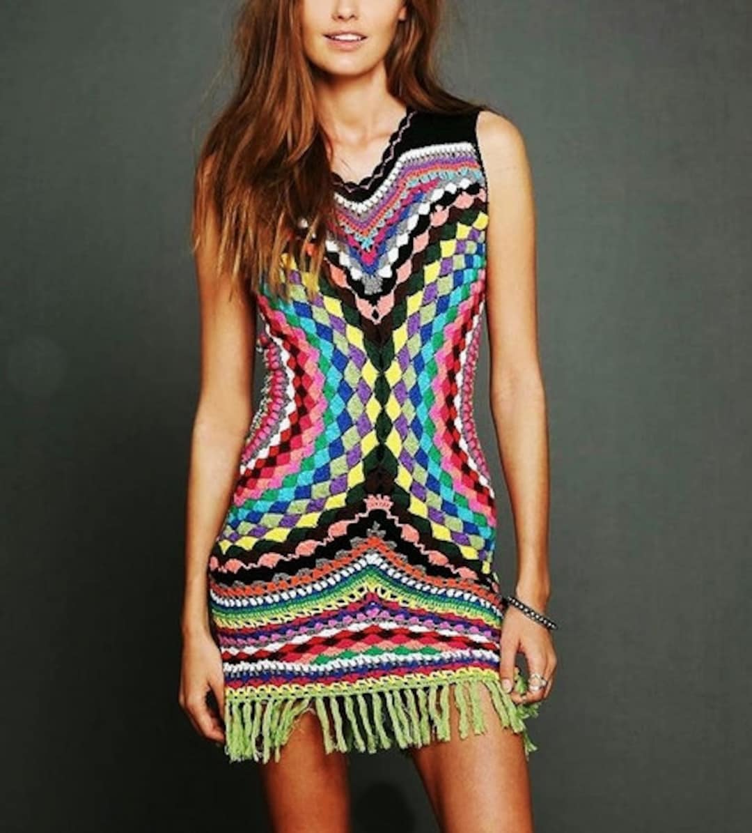 Short Crochet Beach Mini Hippie Boho Rainbow Sexy Dress Women - Etsy