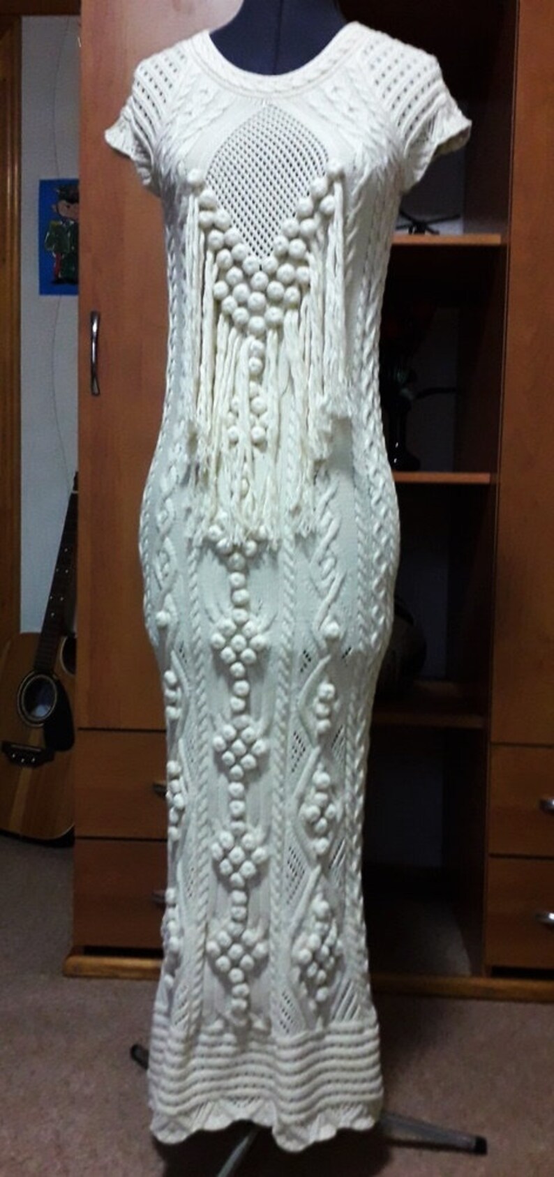 Maxi wedding bride crochet knit long dress lace women aran 2 Etsy