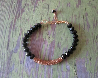 Handmade black gold sparkling beaded bracelet, bling jewelry, gift idea, New Orleans Saints, women's accessories, unique statement jewelry