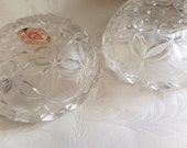 Lidded 2 piece etched crystal trinket box candy dish vanity dresser catch all, heirloom keepsake, wedding gift, boudoir, ArtMark Germany