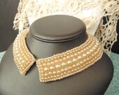 Pearl vintage beaded collar,bib necklace, Mad Men, wedding, Peter Pan or reversed, 1940 / 50's jewelry, family heirloom, worldwide shipping.