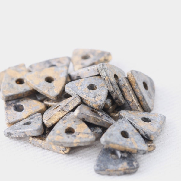Ceramic Gold foil large hole triangle beads 8mm pack of 14 earthy ceramic matte beads 10mm ceramic beads large hole ceramic beads