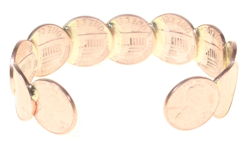 Bracelet penny en cuivre véritable et original depuis 1975 Never-Broke® - livraison gratuite - pennies en cuivre soudés dates personnalisées disponibles 1960-1982 image 3