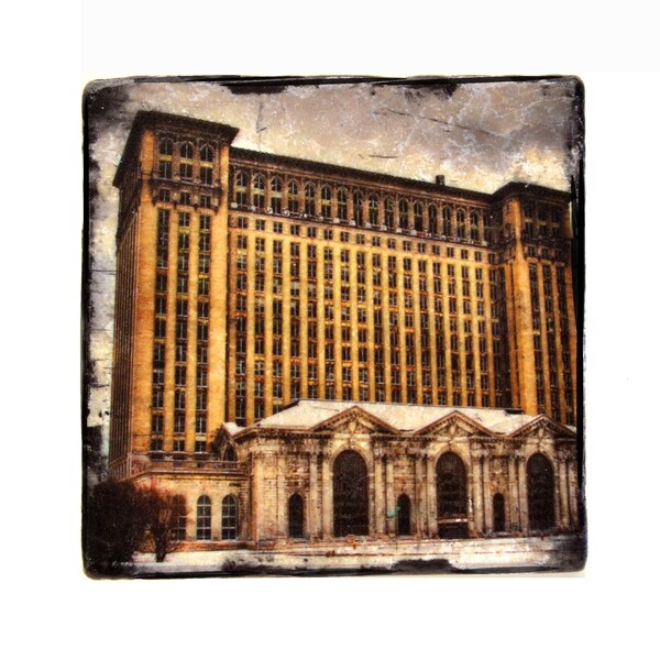 Detroit Coaster, Detroit Central Train Depot Tile, Detroit Train Station Tile, Stone Tile, Man Cave Barware, Home And Living