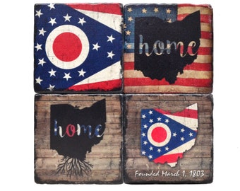 Ohio Coasters, Ohio Flag Tiles, Ohio State Flag, Buckeye State Flag, New Home Gift, Set Of 4, Hostess Gift, Man Cave Decor, Housewarming