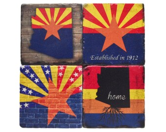 Arizona Coasters, Arizona  Flag Tiles, Arizona State Flag, New Home Gift, Set Of 4, Hostess Gift, Man Cave Decor, Home And Living, Desert