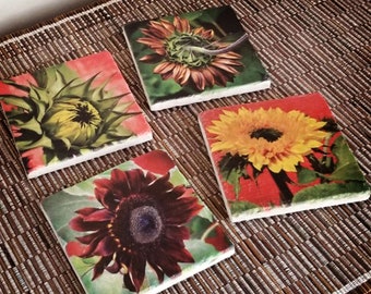 Sunflower Coasters, Flower Coaster Set, Stone Coasters, Home And Living, Wedding Gift, Gift For Mom, Set of 4, Housewarming Gift