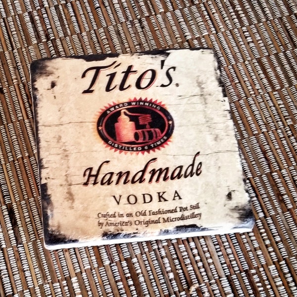 Tito's Vodka Coaster, Liquer Tiles, Man Cave Decor, Beer Coasters, Groomsmen Gift, Gift For Dad, Best Friend Gift, Boyfriend Gift, Best Man