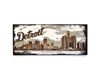 Detroit Wall Decor, Detroit Skyline Art, Michigan Host Gift, College Student Gift, Dad Gift, Boyfriend Gift, Gift For Him, Housewarming Gift