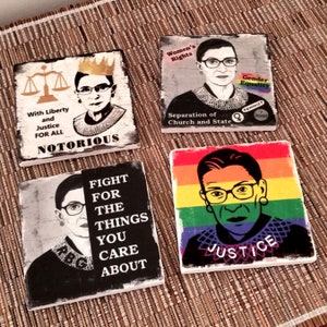 RBG Coasters, Ruth Bader Ginsburg, Supreme Court, Social Justice, I Dissent, Feminist Coasters, Law School, Graduation Gift, Gift For Her image 2