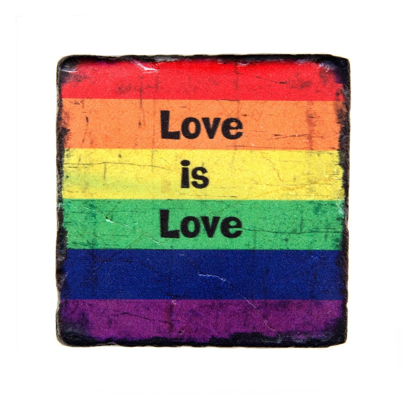 Gay Pride Coaster, Love Is Love Coaster, Rainbow Coaster, Mr And Mr, Gay Coaster, Barware Decor, Home Decor, Man Cave Decor, Coworker Gift image 1