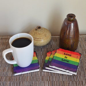 Gay Pride Coaster, Love Is Love Coaster, Rainbow Coaster, Mr And Mr, Gay Coaster, Barware Decor, Home Decor, Man Cave Decor, Coworker Gift image 2