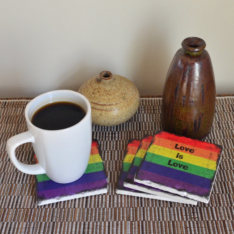 Gay Pride Coaster, Love Is Love Coaster, Rainbow Coaster, Mr And Mr, Gay Coaster, Barware Decor, Home Decor, Man Cave Decor, Coworker Gift image 2