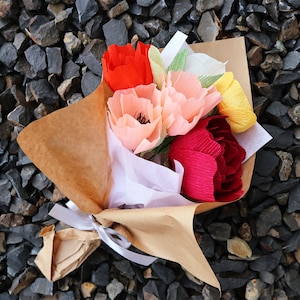 Gift-Ready Bouquet of Mixed Crepe Paper Flowers including Best Seller Stems