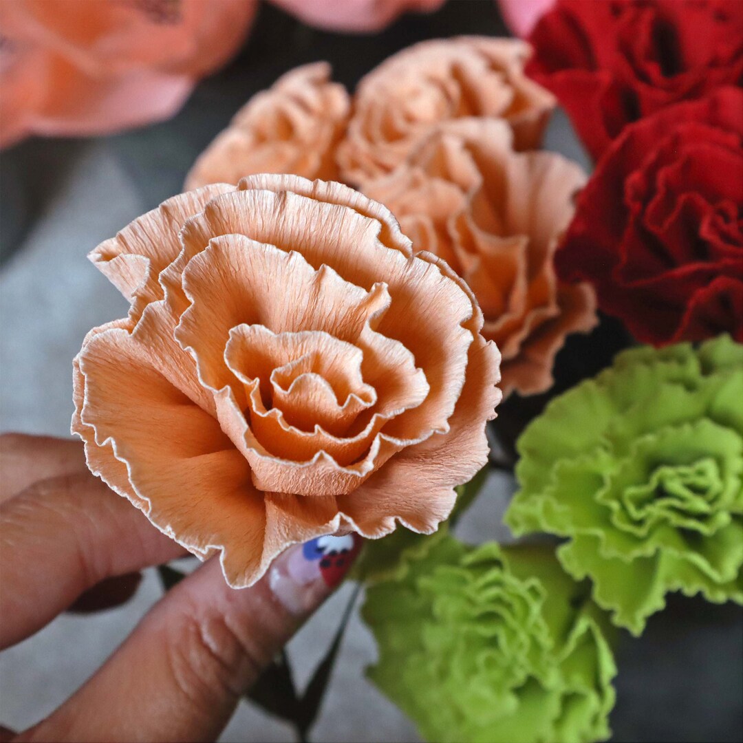 Realistic Crepe Paper Carnations With Delicate Leaf Details Etsy