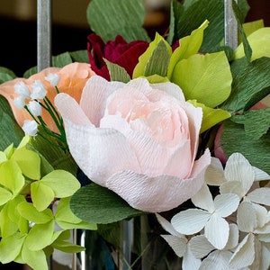 Elegant Paper Peonies, Friendly Stems Handmade from Crepe Paper