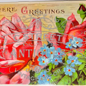 Greetings Vintage Post Card, Digital file, postcard, antique, graphic, flowers, hello, welcome, greeting, hi, floral, antique