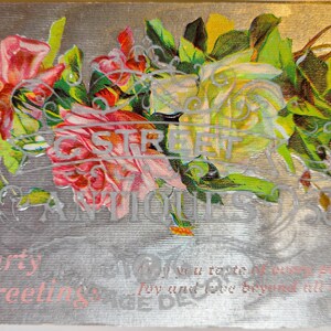 Greetings Vintage Post Card, Digital file, postcard, antique, graphic, flowers, hello, welcome, greeting, hi, floral, antique