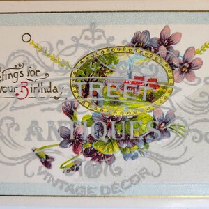 誕生日のヴィンテージポストカード、デジタルファイル、ポストカード、アンティーク、グラフィック、休日、デザイン、花、花柄、誕生日おめでとう、誕生日、挨拶
