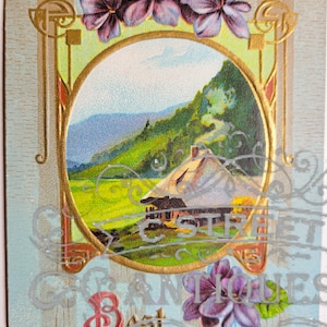 Beste wensen Vintage Postkaart, digitaal bestand, ansichtkaart, antiek, grafisch, bloemen, reizen, bloemen, beste wensen, antiek