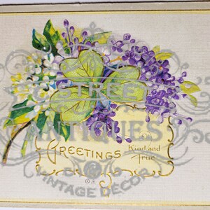 Greetings Vintage Post Card, Digital file, postcard, antique, graphic, flowers, hello, welcome, greeting, hi, floral, antique