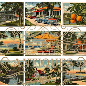 Kit digital - Old Florida Ephemera - Download instantâneo - Cartões postais de arte vintage da Flórida - 30 imagens - Corte e artesanato - PDF - Páginas inteiras