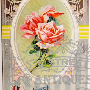 Félicitations carte postale vintage, fichier numérique, carte postale, antiquité, graphique, fleurs, félicitations, compliment, félicitation, antiquité