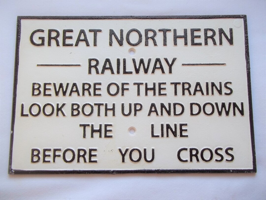 Lg Heavy Hand Painted Cast Iron RAILROAD SIGN Great Northern Railway ...