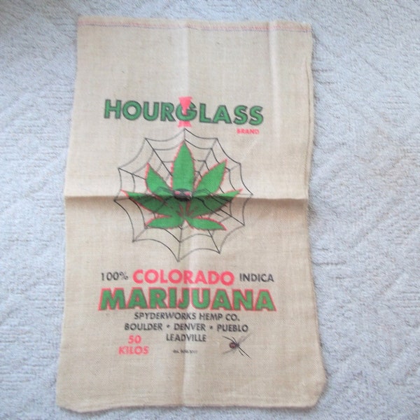 Hourglass Brand 100% Colorado Indicia Marijuana Syderworks Hemp Co Burlap Sack Bag With Spider Web Wall Hanging Craft Upholstery