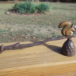 Cast Iron SQUIRREL Holding Nut Acorn On A BRANCH With PINECONE Candle Snuffer Extinguisher