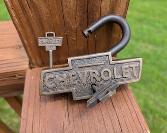 Large Heavy Brass CHEVROLET Chevy Lock Padlock & 2 Keys Both Marked Chevrolet Works Great