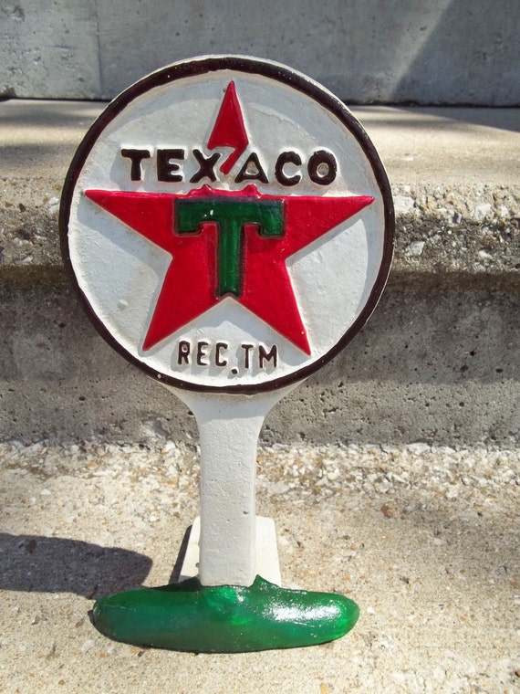 CAST IRON TEXACO GAS STATION LOLIPOP SIGN DISPLAY DOORSTOP PAPERWEIGHT