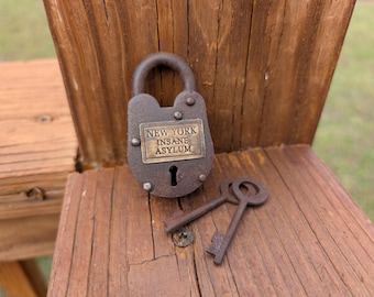 Miniature Mini Cast Iron New York Insane Asylum Lock & Keys Padlock Works Gate Bridge Lock!