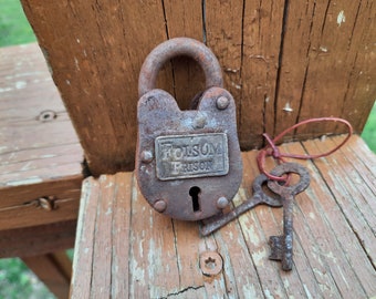 Miniature Mini Cast Iron Folsom Prison California Lock & Keys Padlock Cabinet Gate Lock Works Great