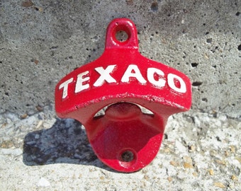 TEXACO Oil Gas Gasoline BOTTLE OPENER! Wall Mount! Red Advertising Bar Barware Beer Soda Pop Opener! Free Shipping!