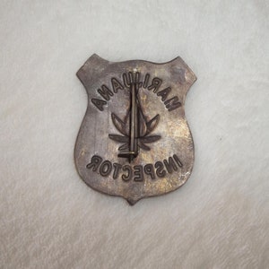 Brass Marijuana Inspector Badge Pin Western Art Artistry For Leather Denim Coat Shirt Scarf Hat Boho Style Hippie image 3