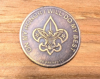 Boy SCOUT Scouts Of America On My HONOR I Will Do My Best Be Prepared Brass TOKEN Coin