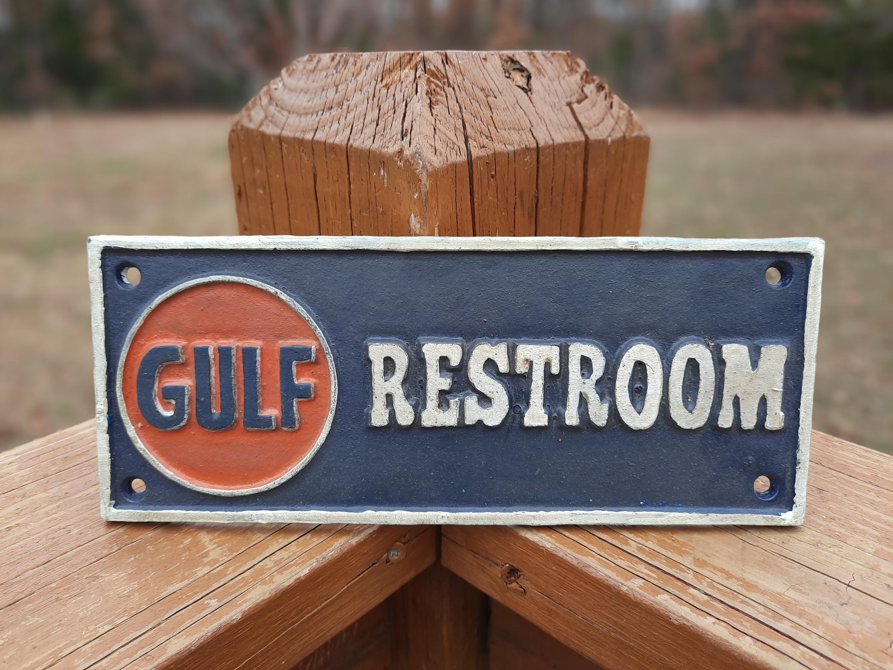 Cast Iron GULF Restroom Sign!!  Gas Station Sign! Oil Gasoline Sign Plaque! Mounts Flush To Wall Or Door
