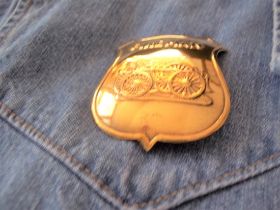 Old Fashion Fire Truck Fireman Shield Brass Badge… - image 2