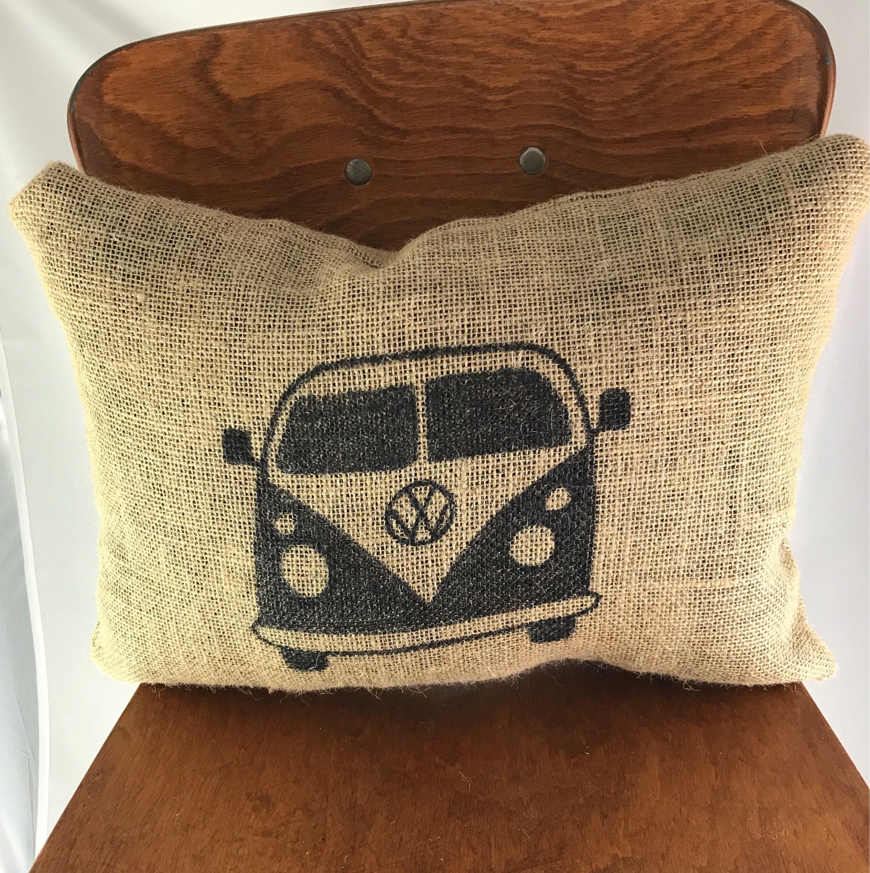 Volkswagen Burlap Pillow Van Burlap Pillow Car Pillow Etsy