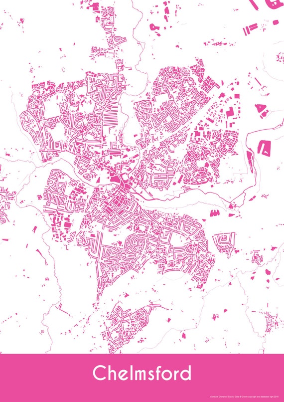 Items similar to Chelmsford Map Buildings City Map Art Print of